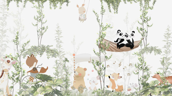 Papier peint Pandas sur un hamac