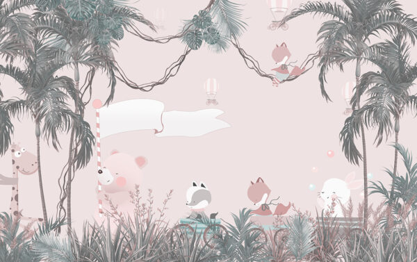 Papier peint Un voyage joyeux dans les tons de rose