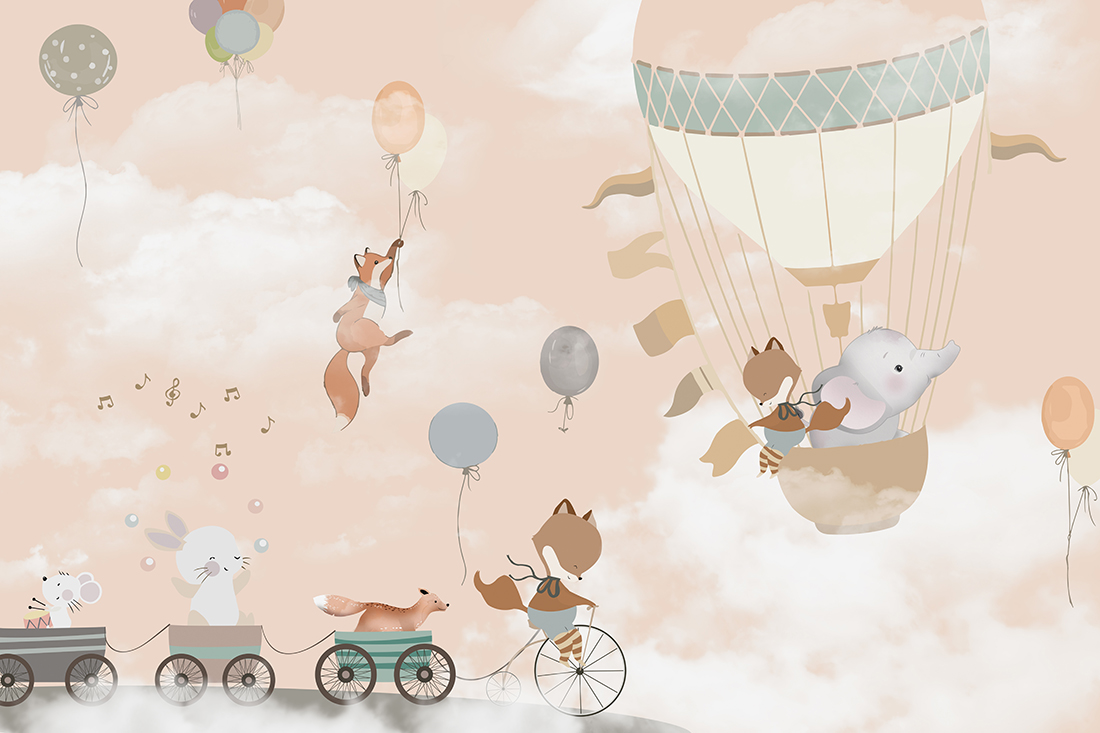 Cute,Animals,Children's,Room,Wallpaper,Design,-,3d,Illustration