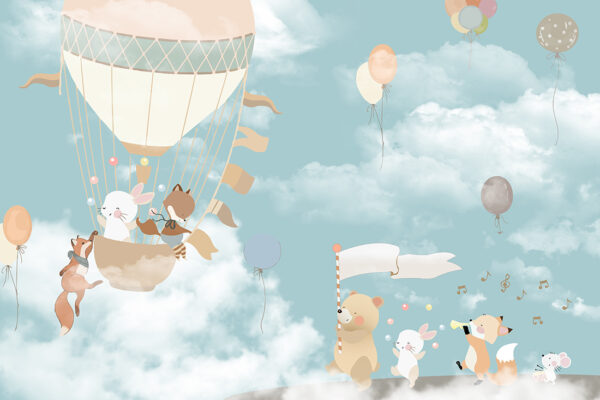 Papier peint Lapin dans un ballon