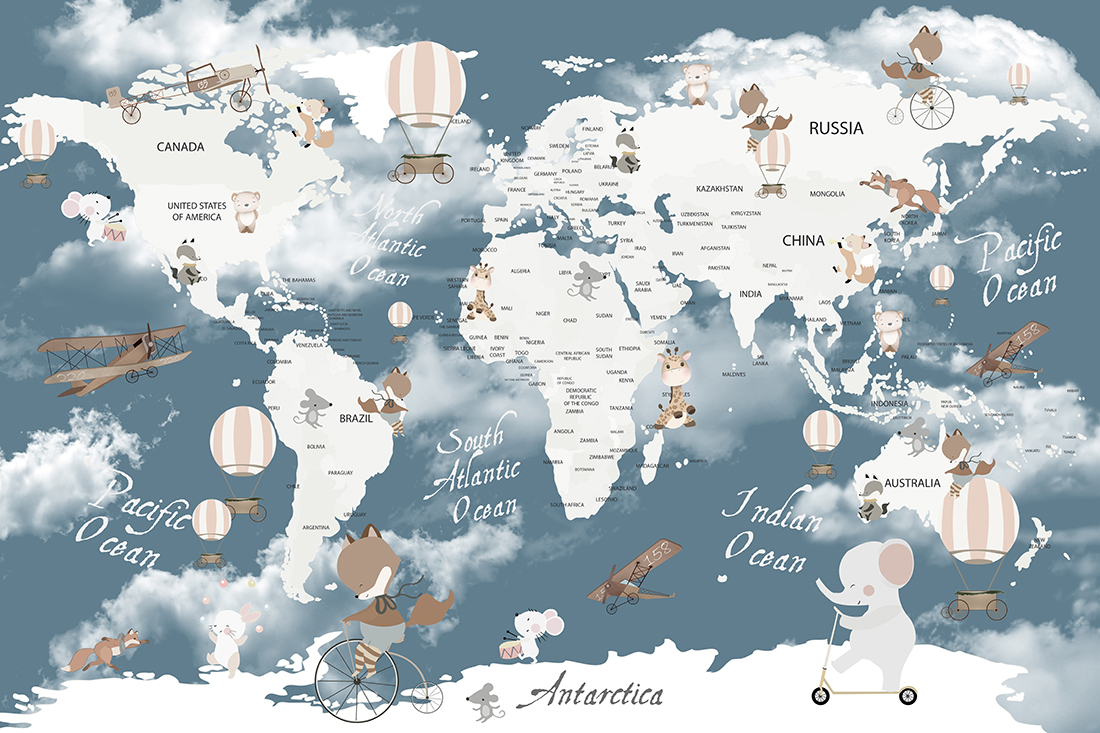 Educational,World,Map,Wallpaper,Design,For,Children's,Rooms