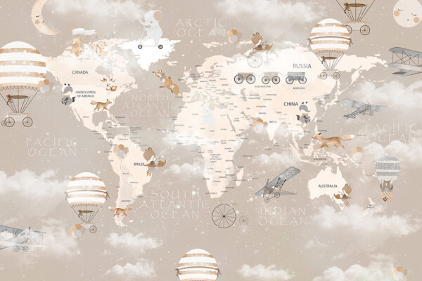 Papier peint Carte du monde dans les tons beiges