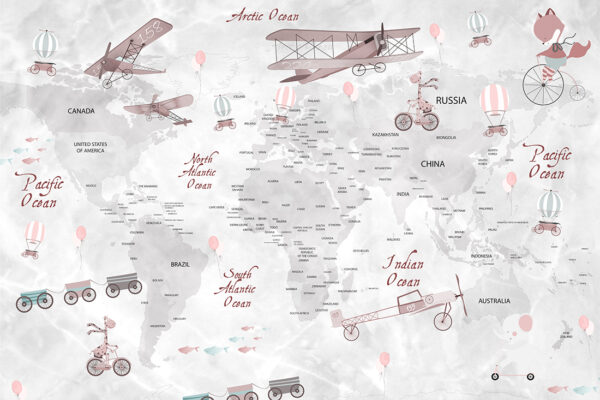 Papier peint Carte du monde Nuances de gris