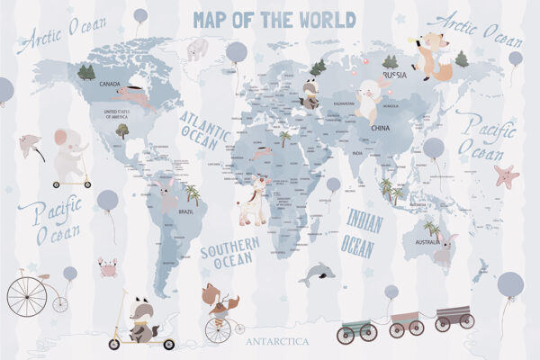 Papier peint Carte du monde des nuances de bleu