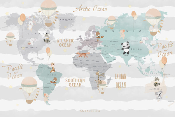 Papier peint Carte du monde aux couleurs subtiles