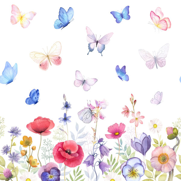 Papier peint Papillons au-dessus d'une prairie fleurie