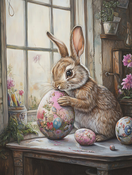 Papier peint Lapin avec œuf de Pâques