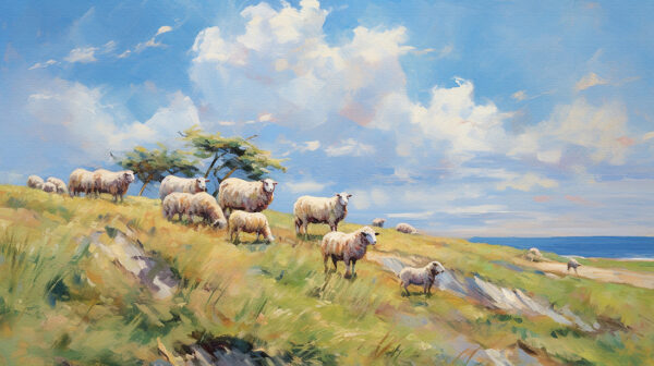 Papier peint Moutons dans un pré au printemps