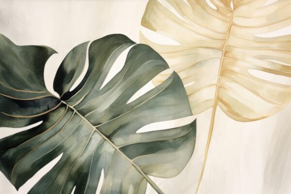 Papier peint Feuilles sur fond beige