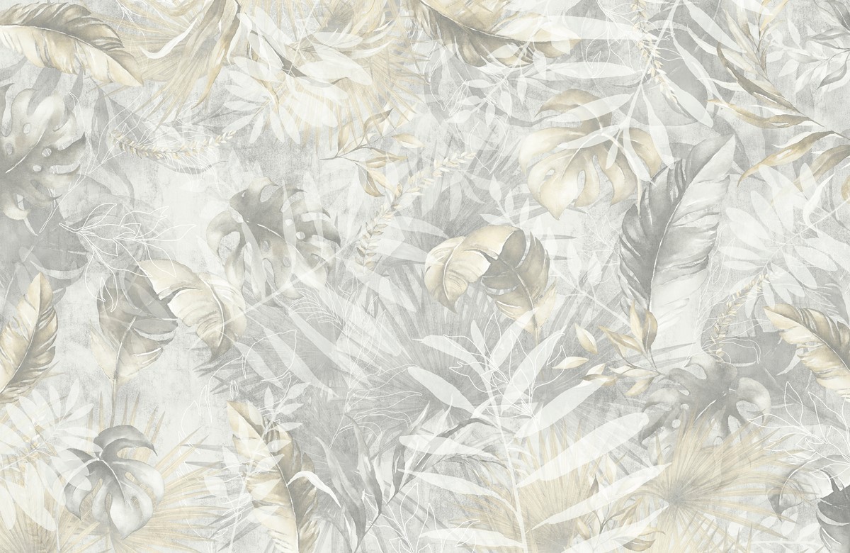 Mural,Wallpaper,With,Tropical,Leaves,On,The,Old,Wall,,Abstract