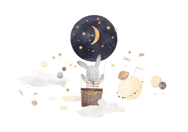 Papier peint Lapin dans un ballon spatial