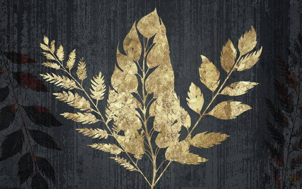 Papier peint Feuilles d'or sur fond sombre