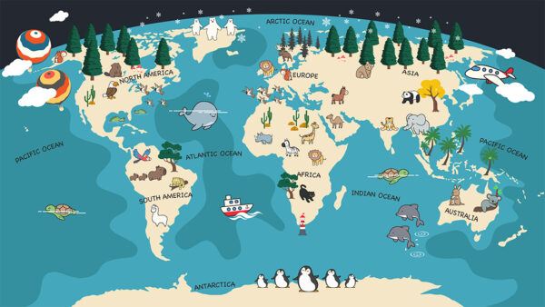 Papier peint Carte du monde pour les enfants