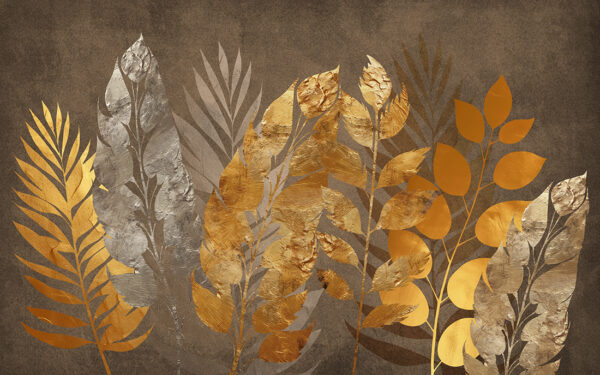 Papier peint Feuilles en beige