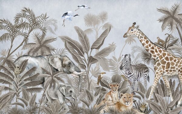 Papier peint Animaux exotiques au style vintage