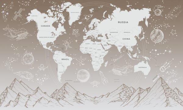 Papier peint Carte du monde parmi les constellations