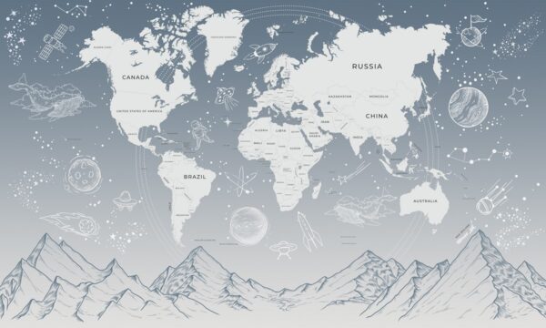 Papier peint Carte du monde au-dessus des sommets des montagnes
