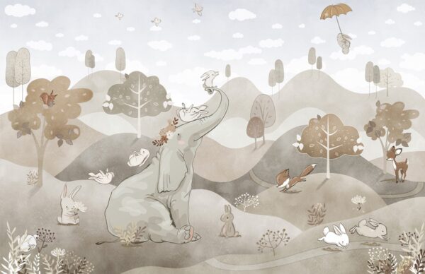 Papier peint S'amuser avec un éléphant