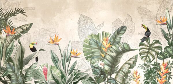 Papier peint Jardin tropical fleuri