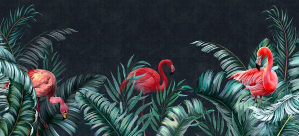 Papier peint Flamants roses dans le jardin secret