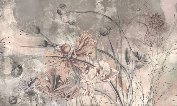 Papier peint Fleurs touchées au pinceau dans des tons beiges
