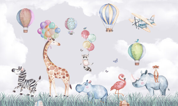 Papier peint Girafe avec des ballons