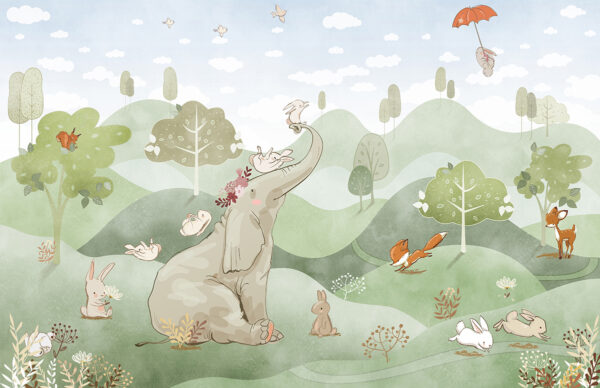 Papier peint Éléphant dans le pré