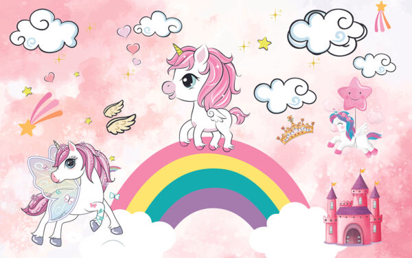 Papier peint Licorne sur un arc-en-ciel