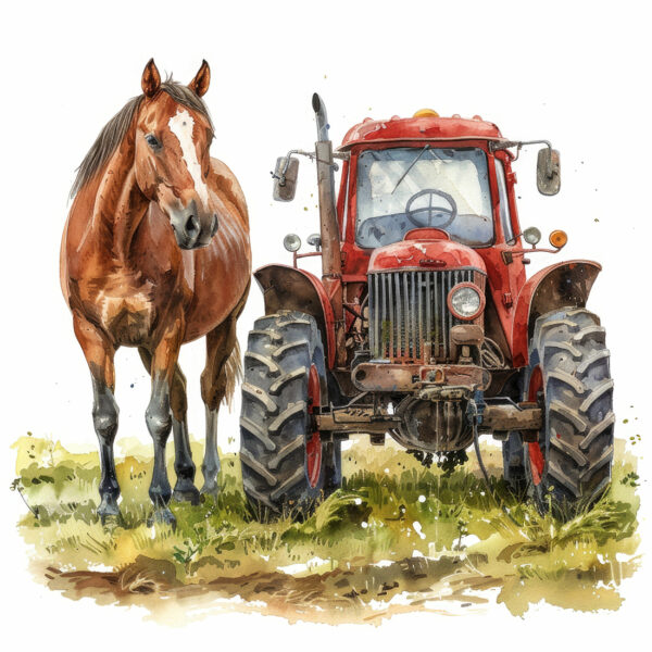 Papier peint Tracteur et cheval