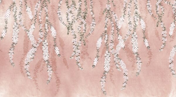Papier peint Fleurs blanches sur fond rose
