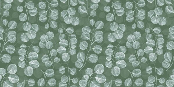 Papier peint Feuilles blanches en vert