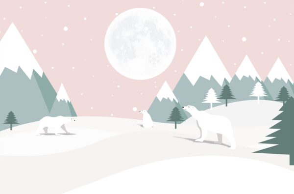 Papier peint Les ours blancs et la lune
