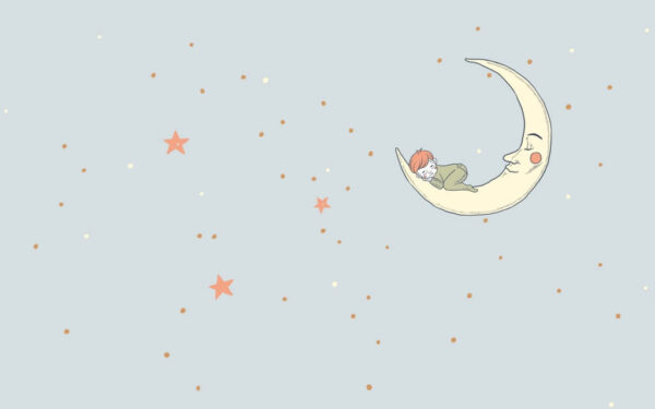 Papier peint Garçon dormant sur la lune