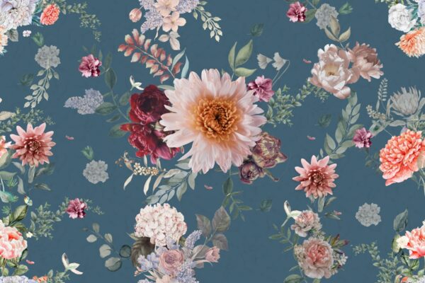 Papier peint Chrysanthèmes et pivoines