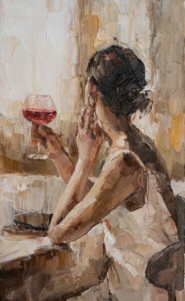 Papier peint Fille avec un verre de vin