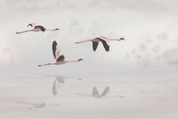 Papier peint Flamants roses en vol