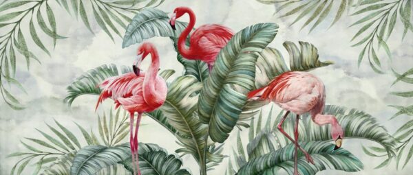 Papier peint Flamants roses dans le vert