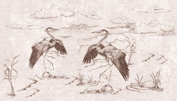 Papier peint Grues japonaises dans la gravure