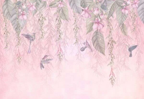 Papier peint Colibris en fleurs