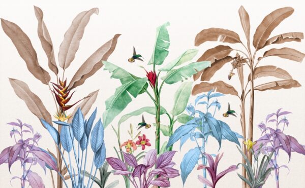 Papier peint Feuilles tropicales colorées