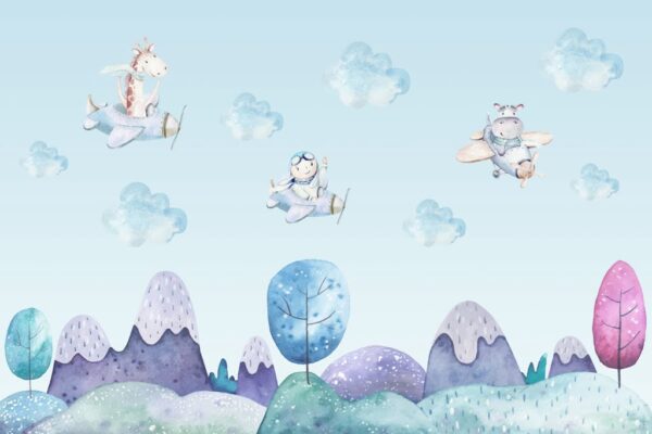 Papier peint Avions colorés dans les nuages pour les enfants