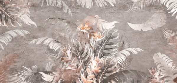 Papier peint Fleur de Strelitzia en gris
