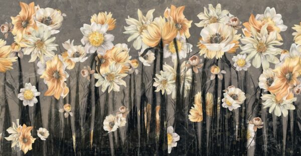 Papier peint Fleurs sur tiges noires