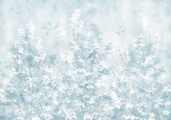 Papier peint floraison blanche