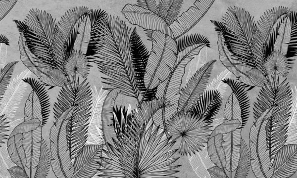 Papier peint Feuilles sur fond gris