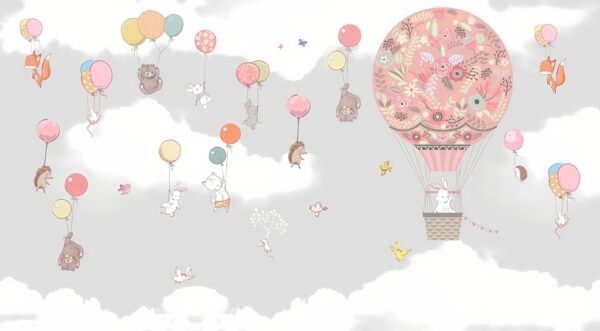 Papier peint Vol des ballons roses