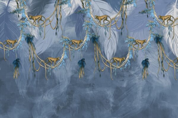 Papier peint Singes en bleu
