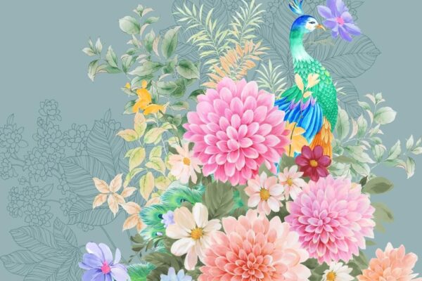 Papier peint Paon en fleurs