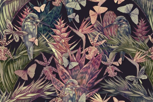Papier peint Oiseaux cachés dans les fleurs