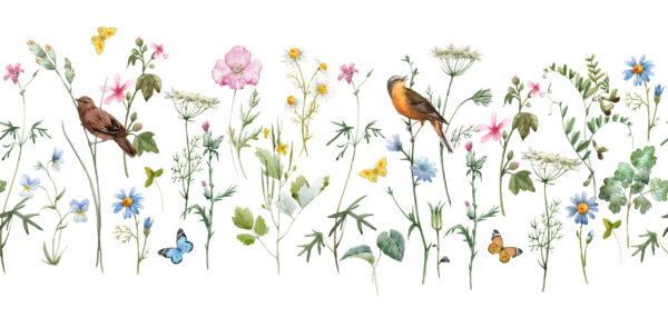 Papier peint Oiseaux en fleurs